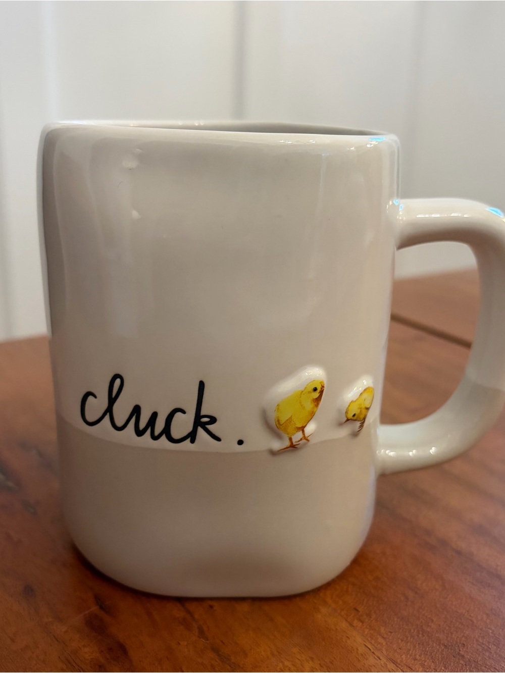 Rae Dunn Cluck Coffee Mug Double Sided Embossed 3D Chickens & Chicks Farmhouse